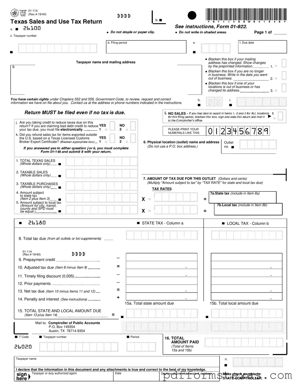 Get 1 114 Texas Form