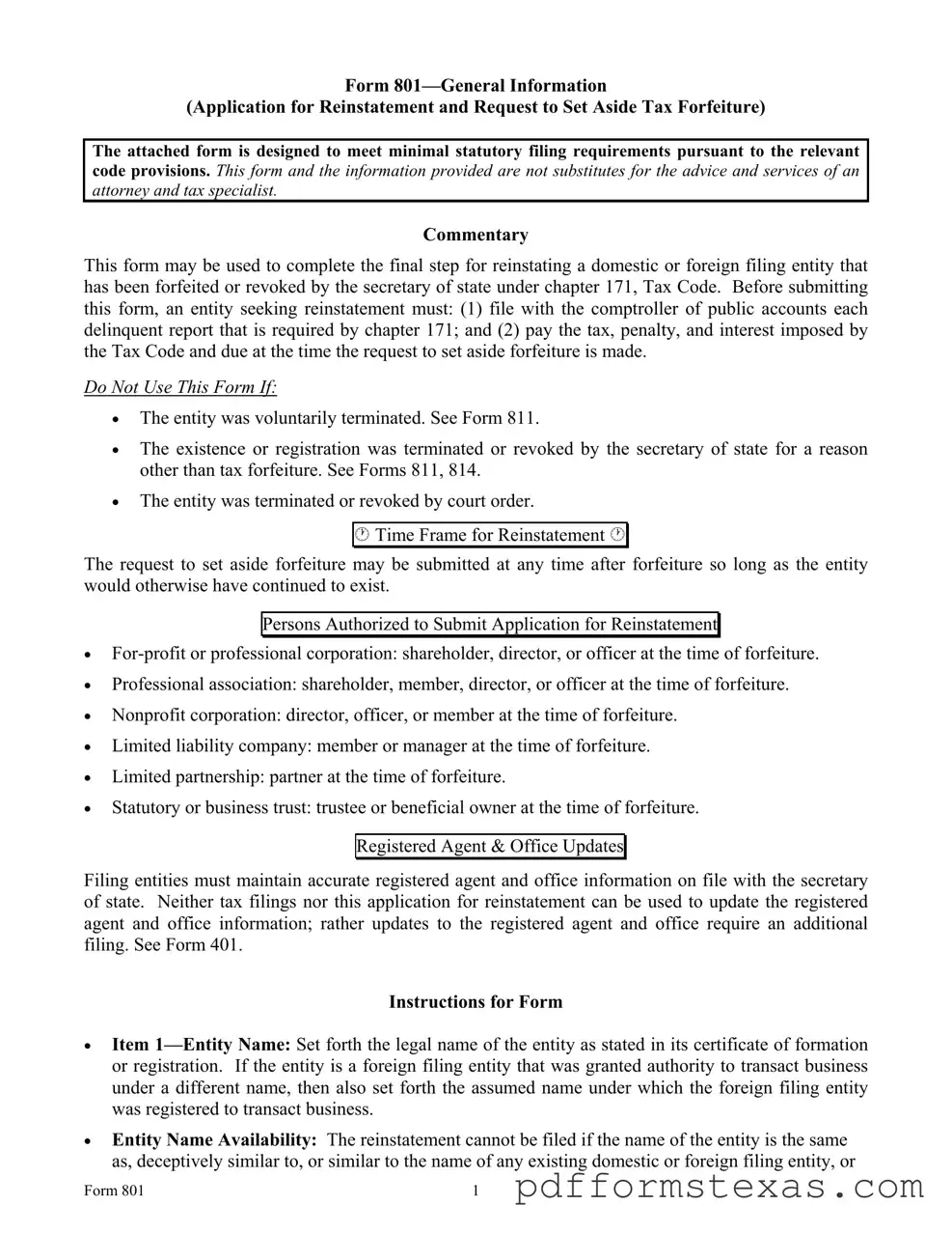 Get 801 Texas Form