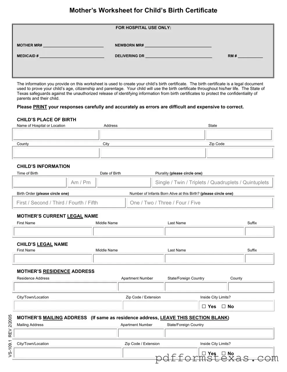 Get Child Birth Certificate Texas Form