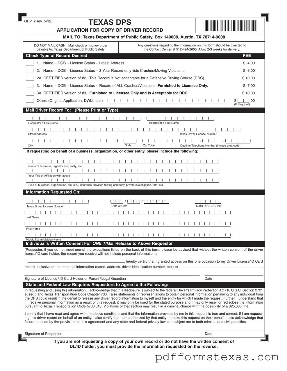 Get Dr 1 Texas Form