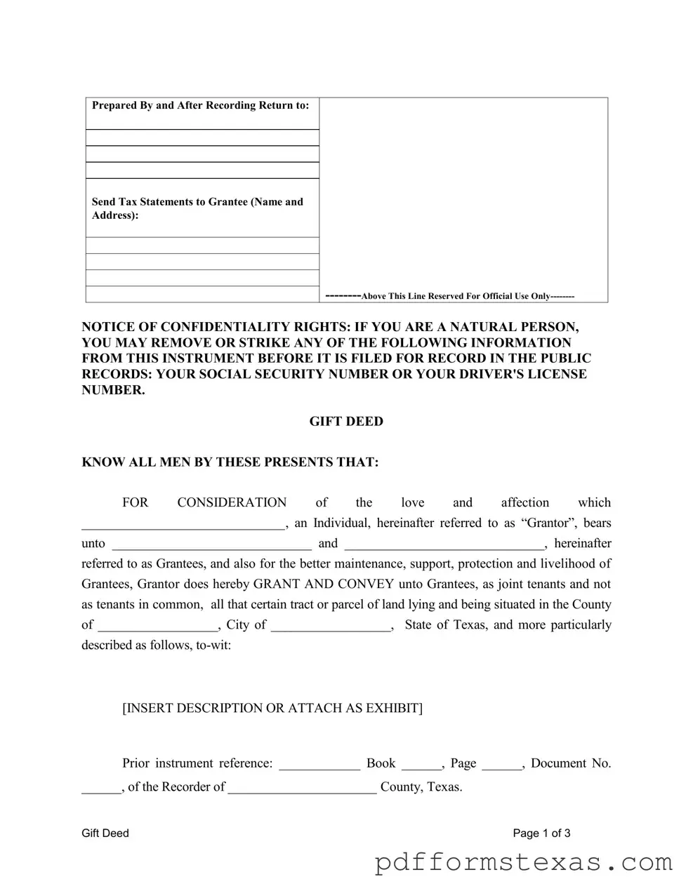 Get Gift Deed Texas Form