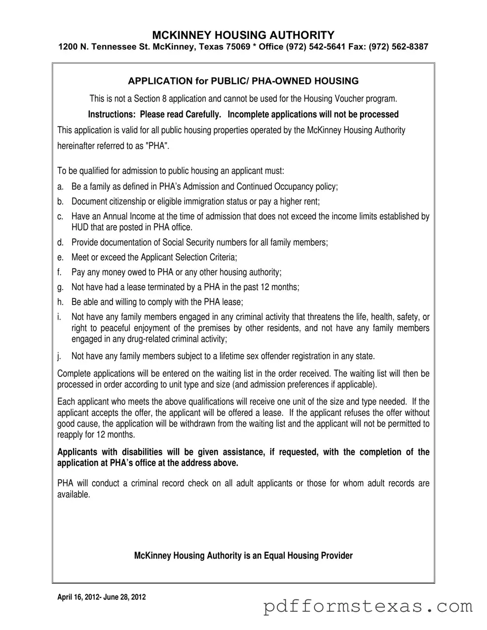 Get Housing Authority Of Mckinney Texas Form
