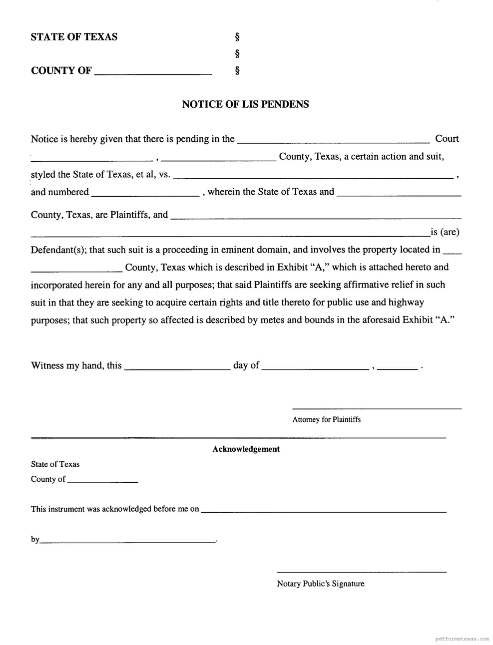 Get Lis Pendens Texas Form