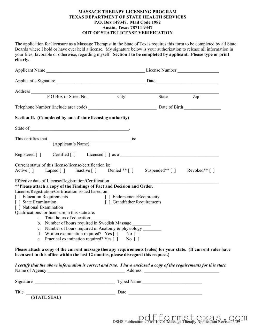 Get Massage License Texas Lookup Form