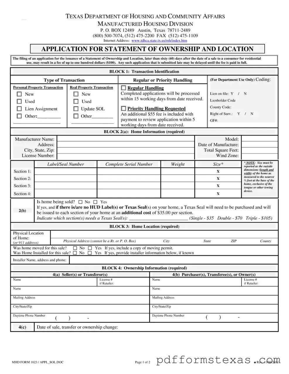 Get Mhd 1023 Texas Form