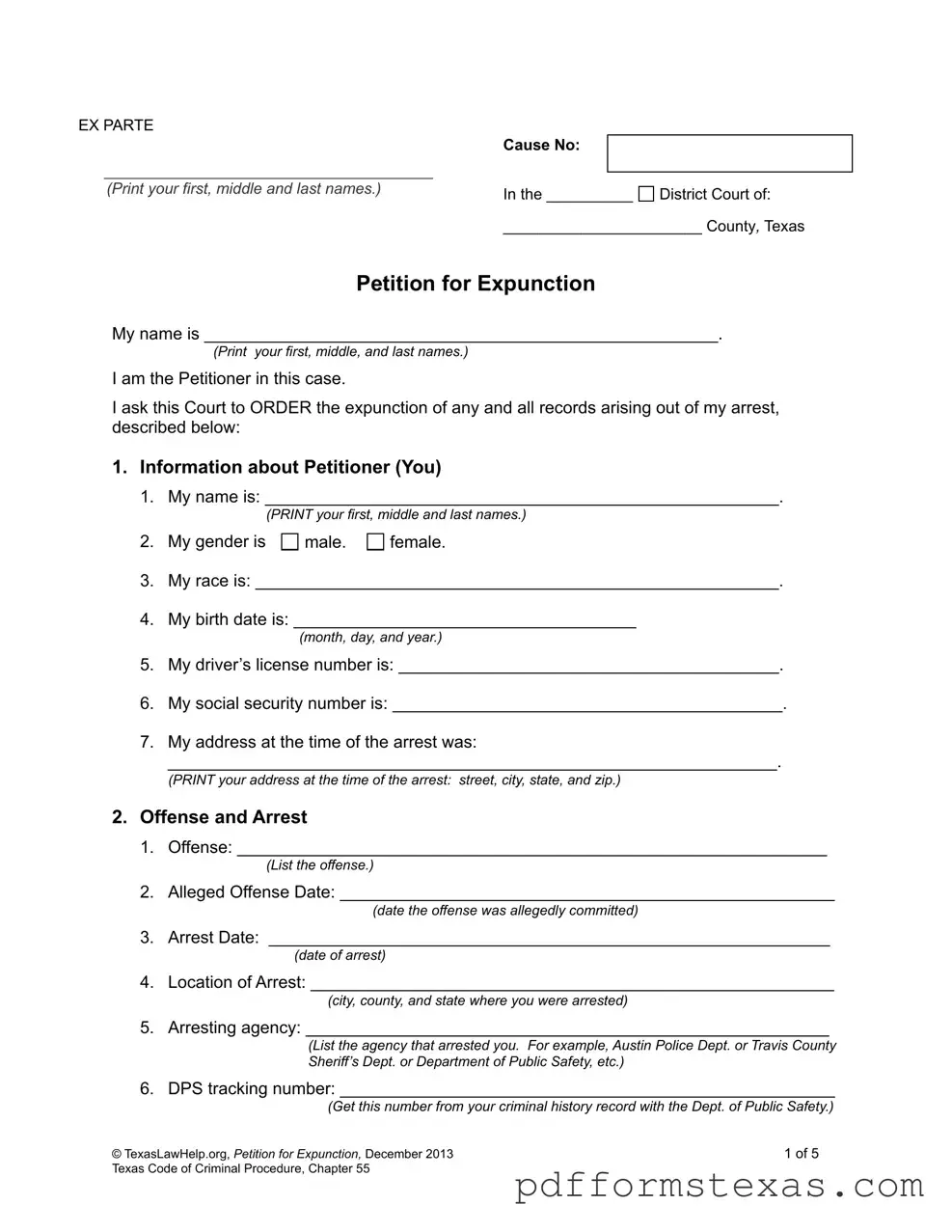 Get Petition Expunction Texas Form