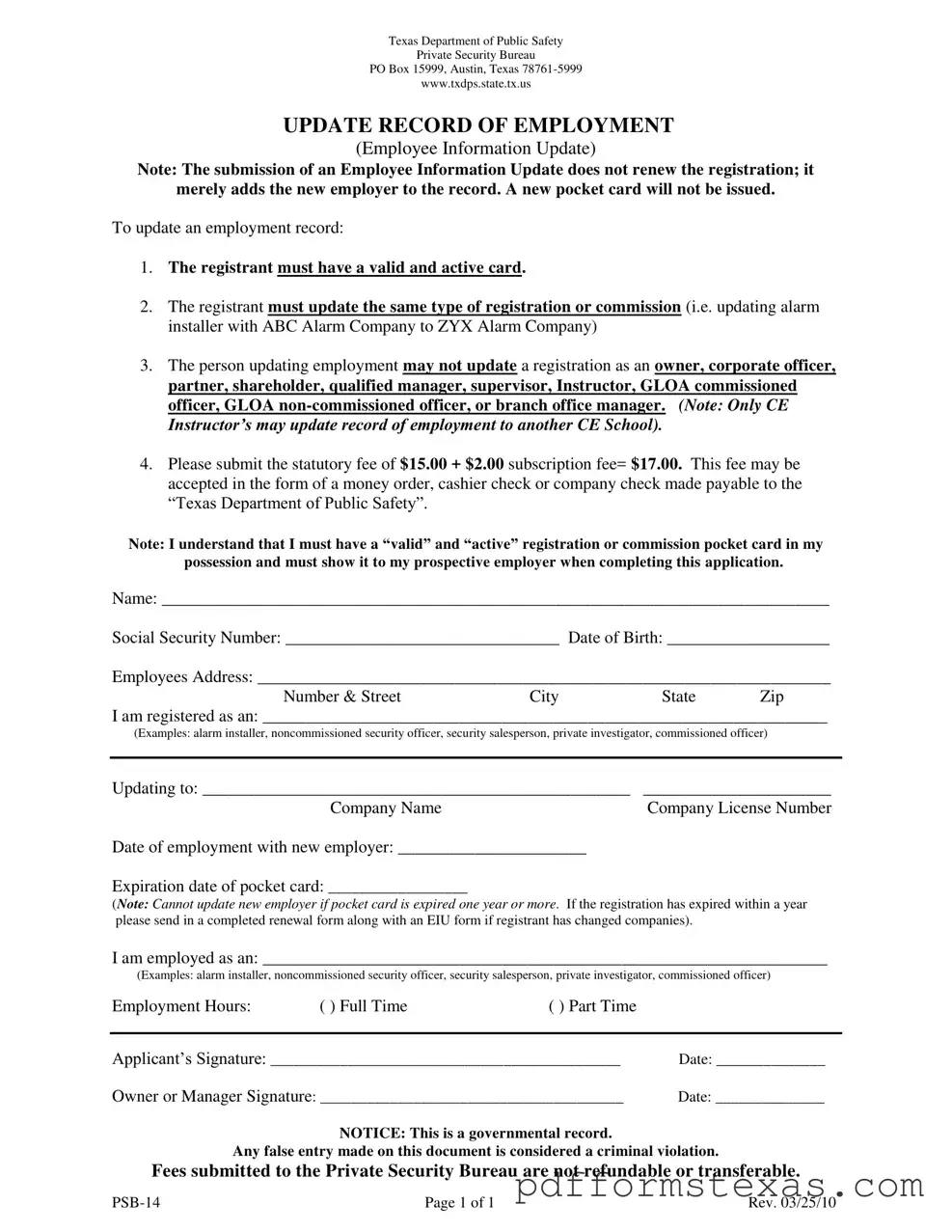 Get Psb 14 Texas Form