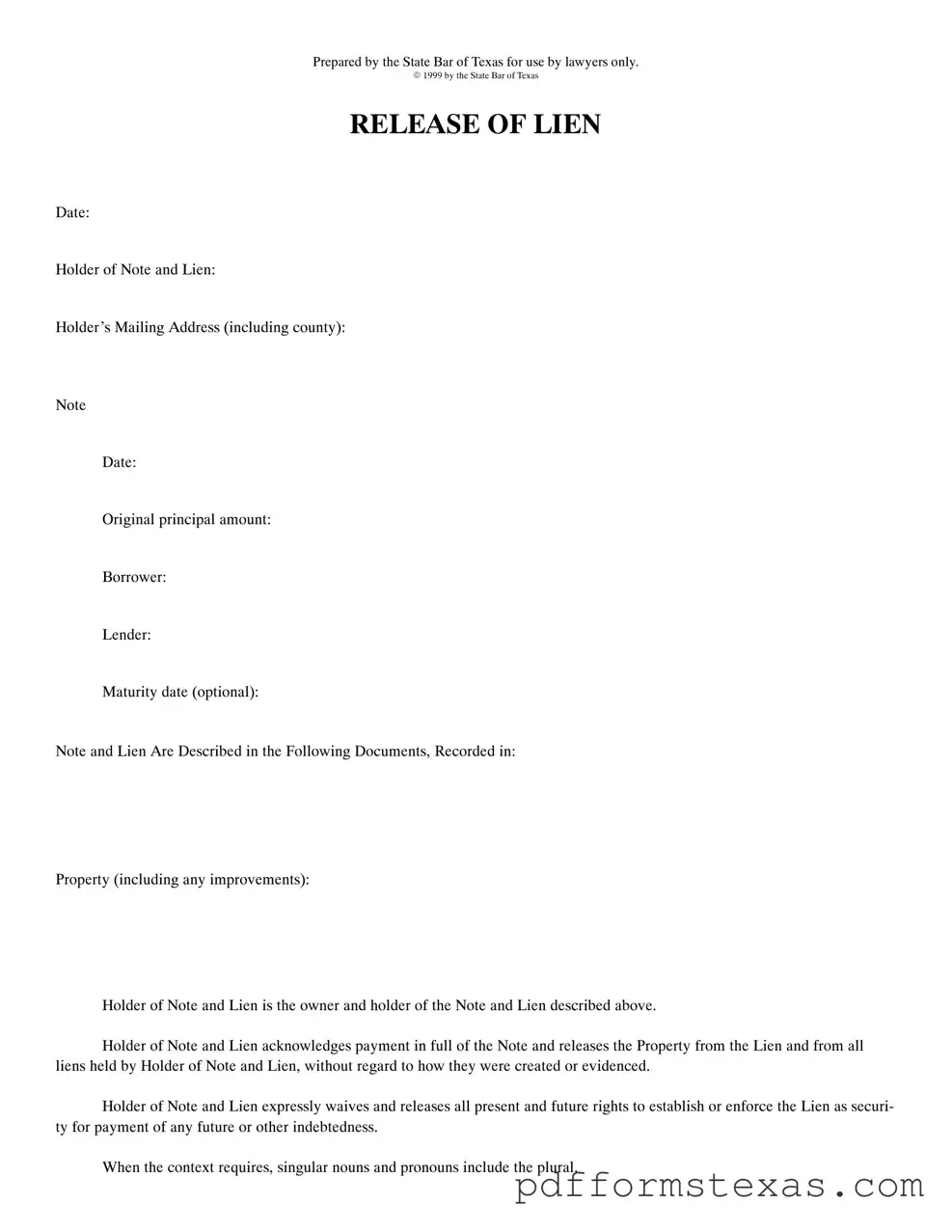 Get Release Of Lien Texas Form
