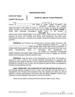 Get Texas Maintenance Bond Form