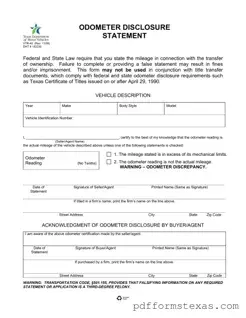 Get Texas Odometer Statement Form