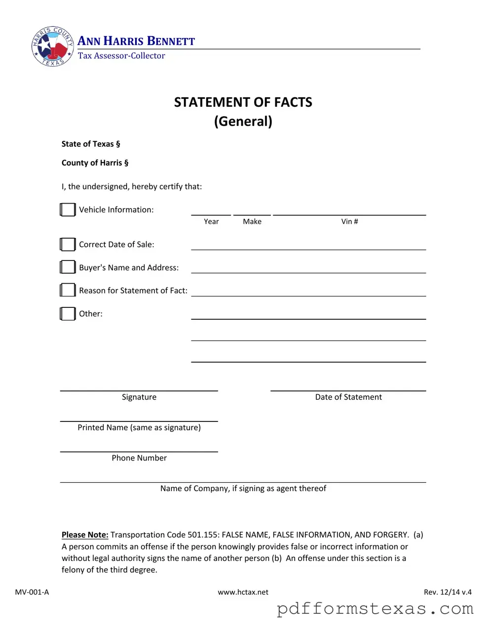 Get Statement Of Fact Texas Form