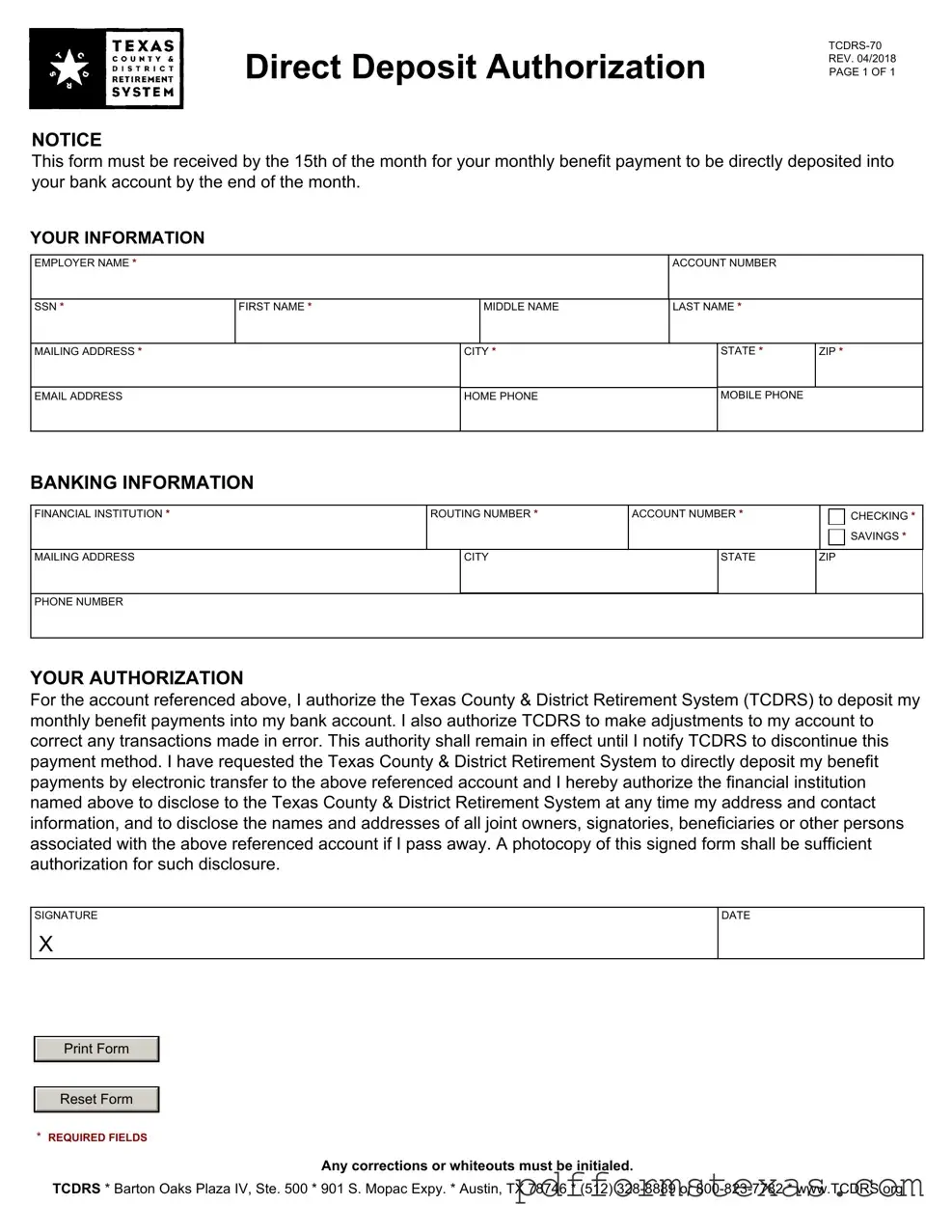 Get Tcdrs 70 Texas Form