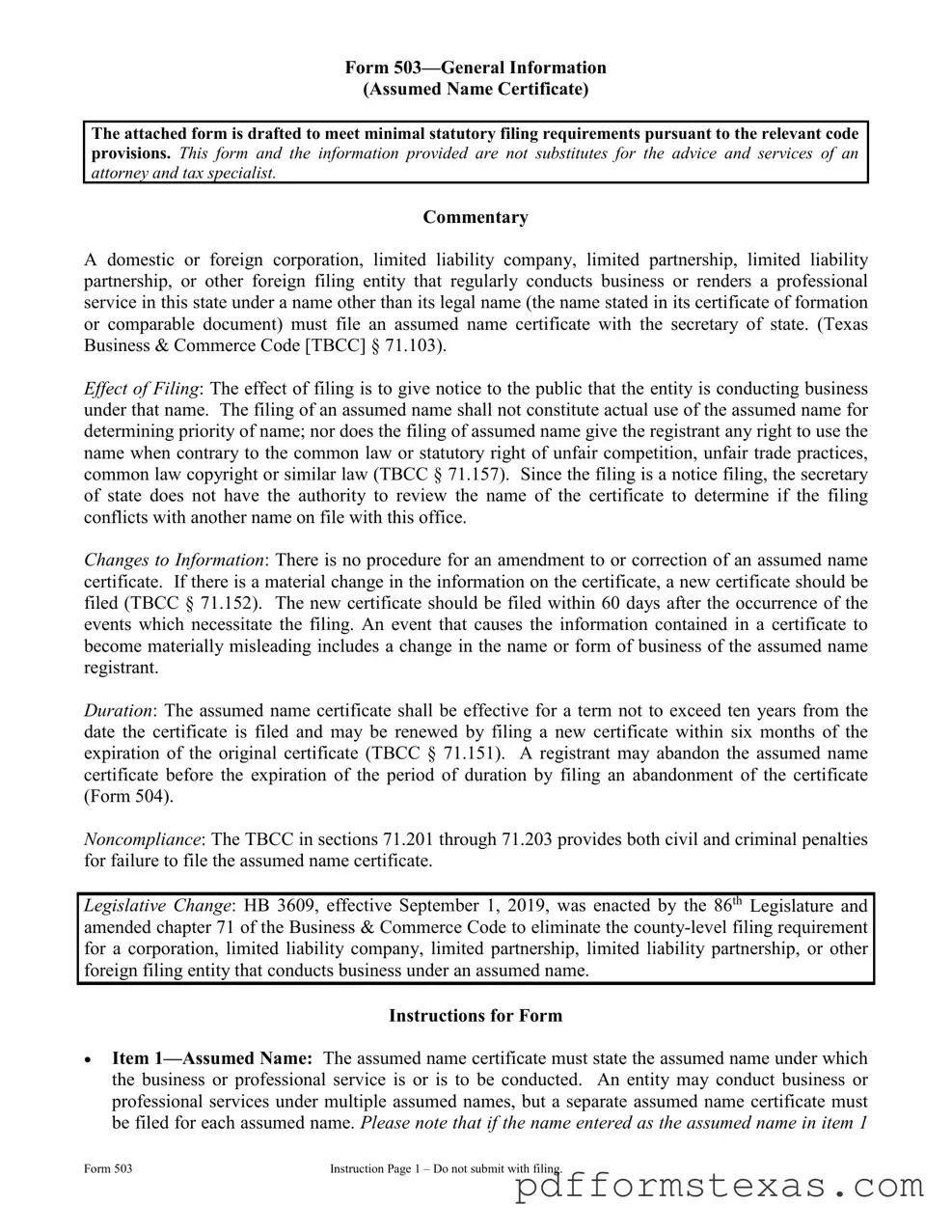 Get Texas 503 Form
