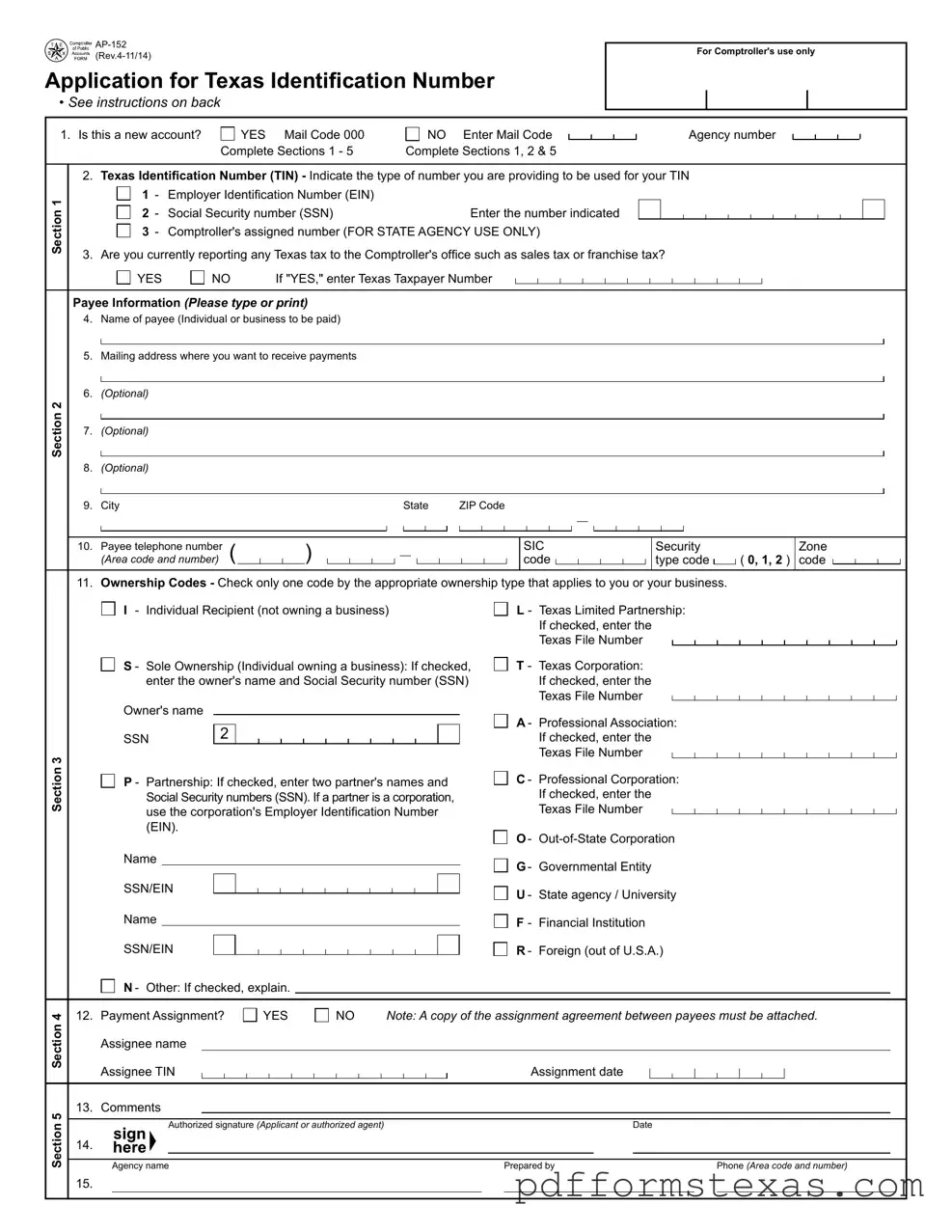 Get Texas Ap 152 Form