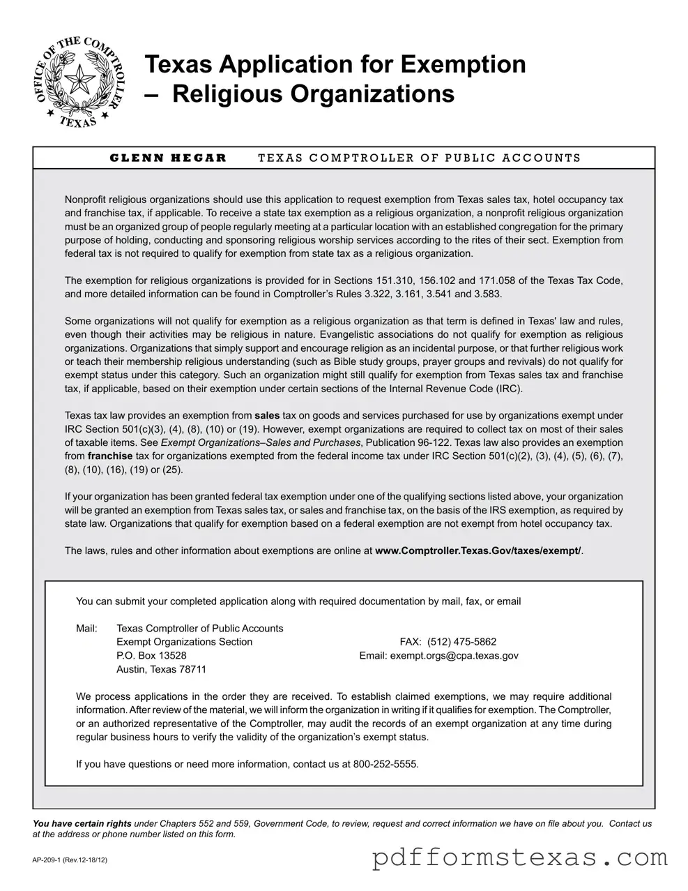 Get Texas Application Exemption Form