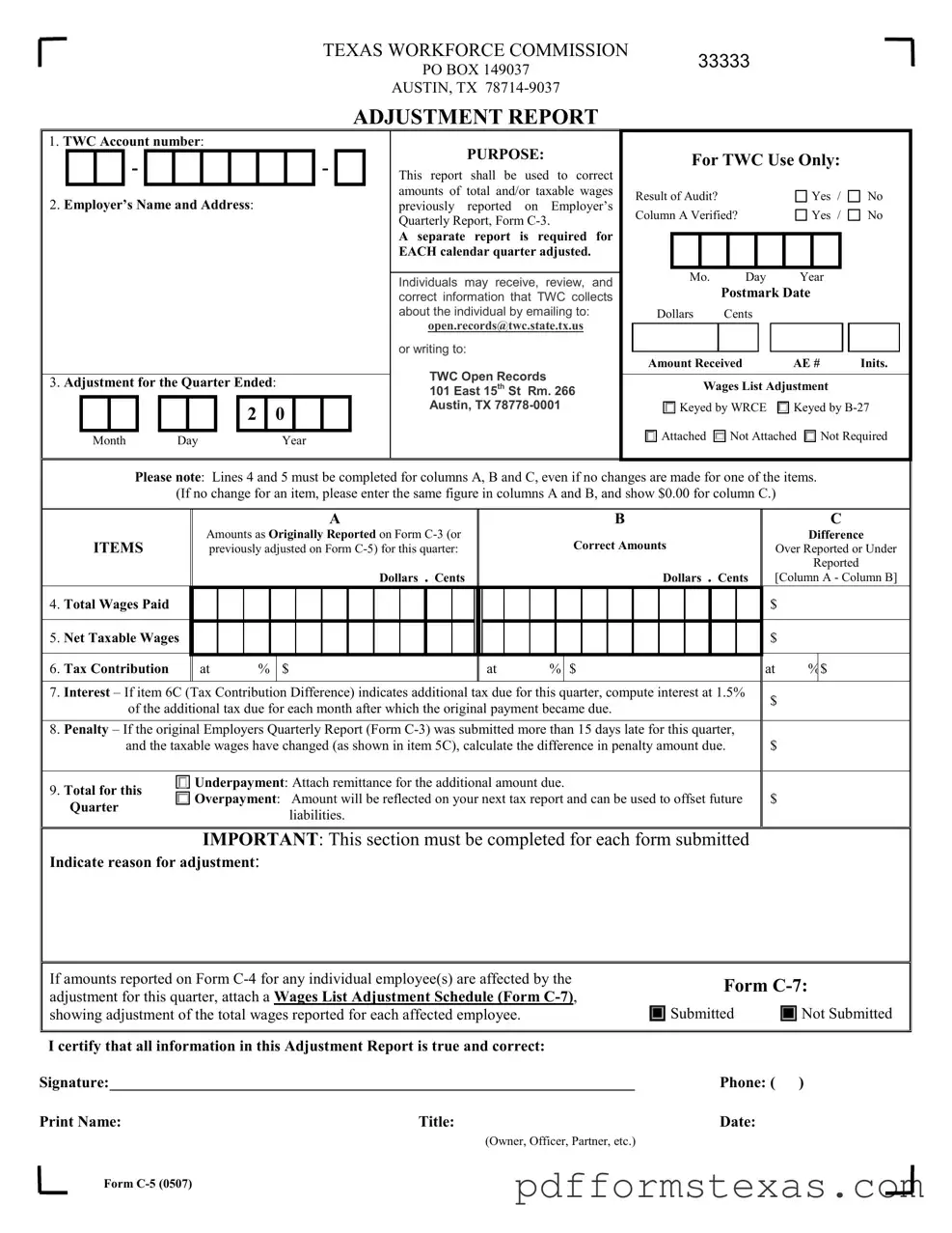 Get Texas C 5 Form