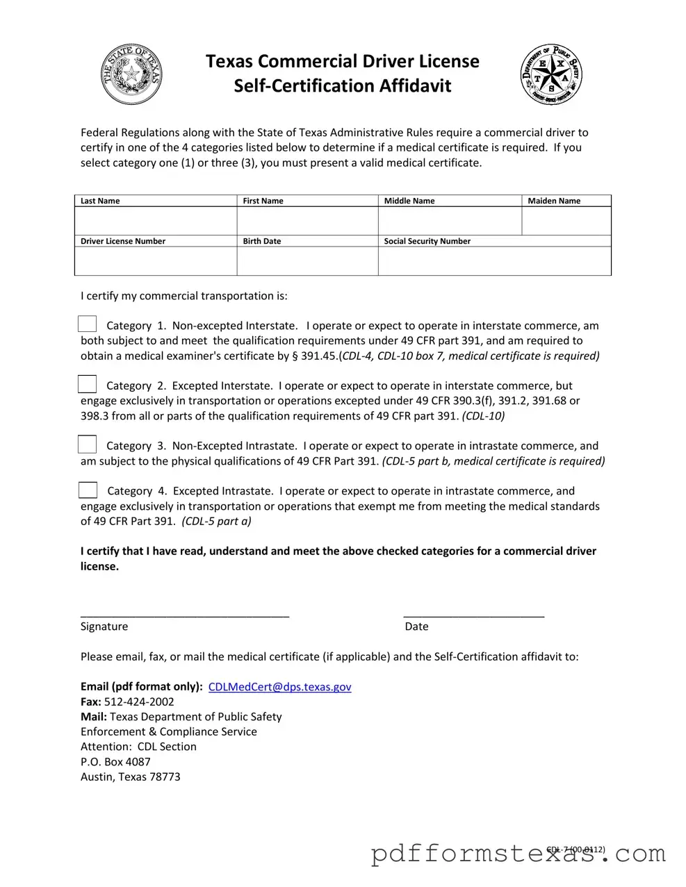 Get Texas Cdl 7 Form