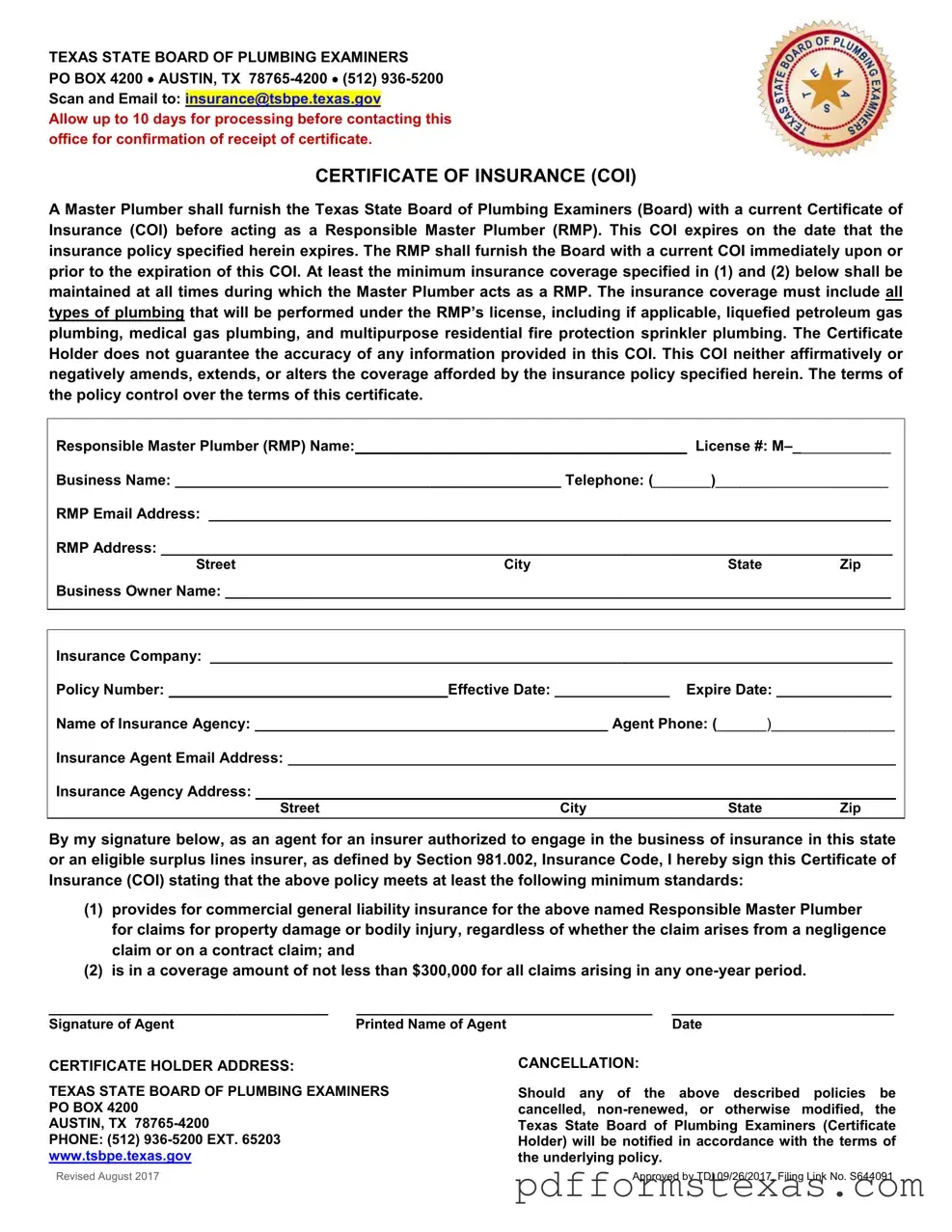 Get Texas Certificate Insurance Form