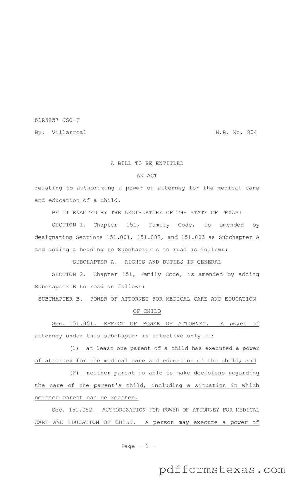 Get Texas Child Power of Attorney Form