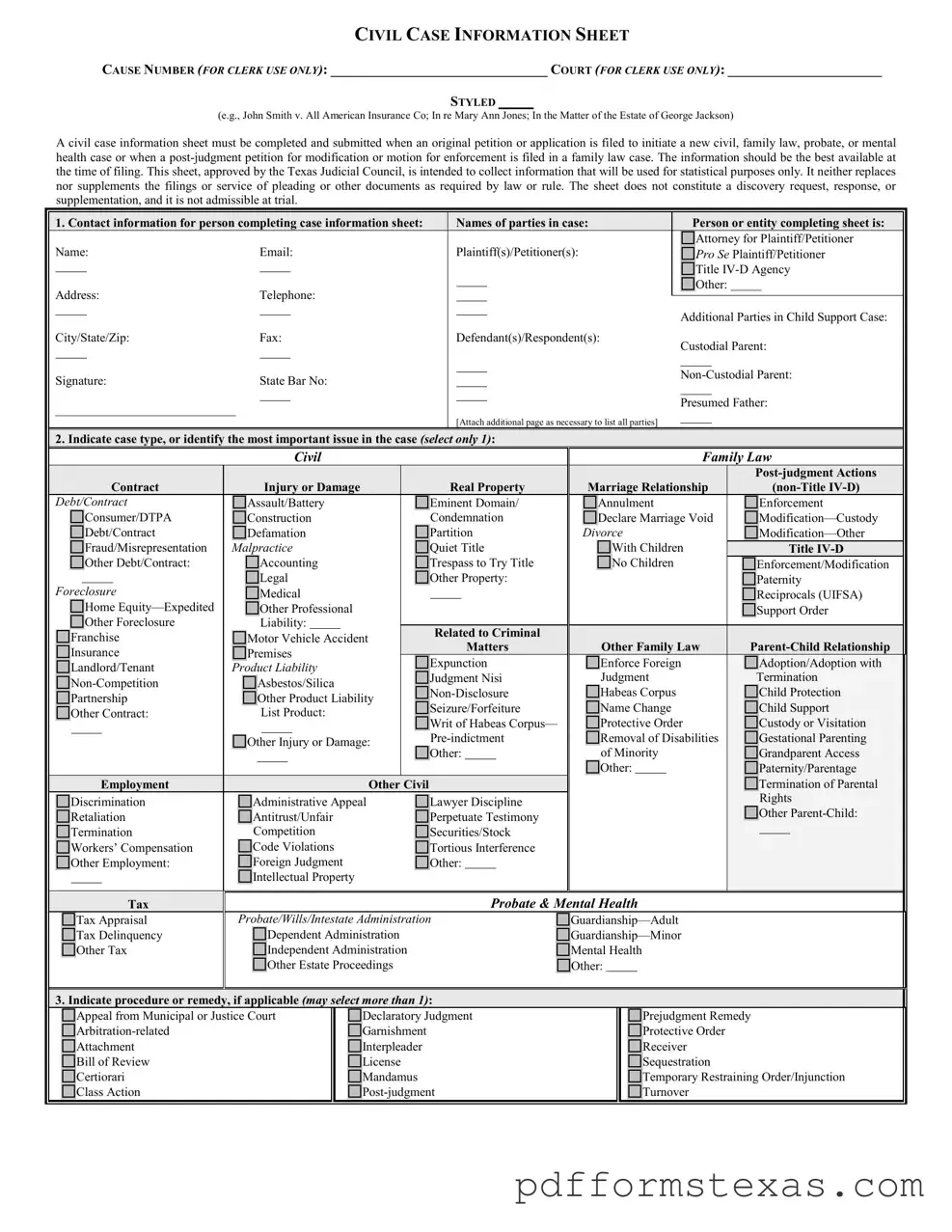 Get Texas Civil Case Form
