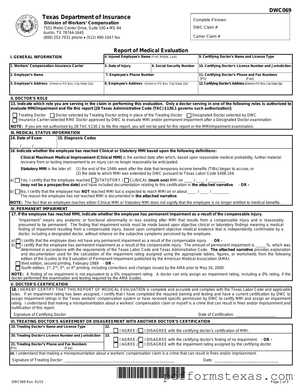 Get Texas Dwc069 Form