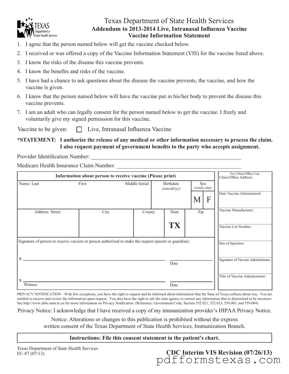 Get Texas Ec 87 Form