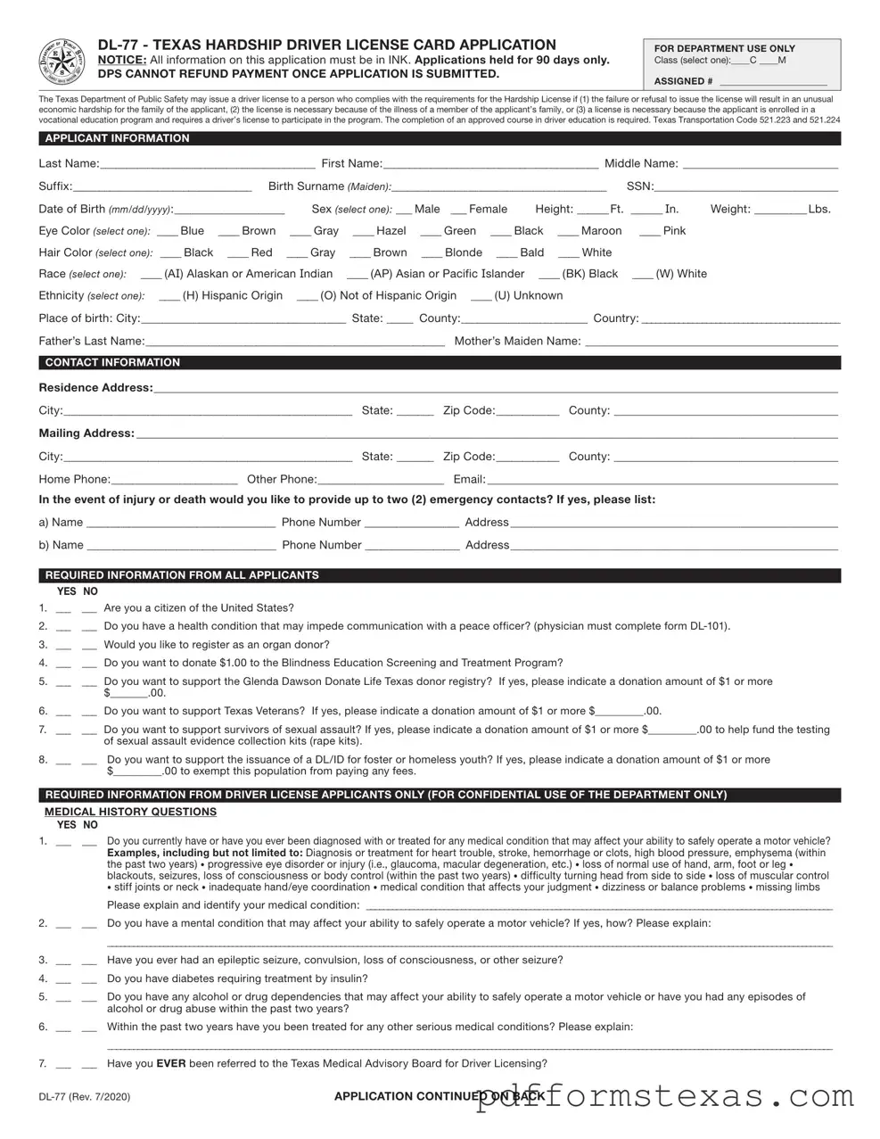 Get Texas From Dl 77 Form