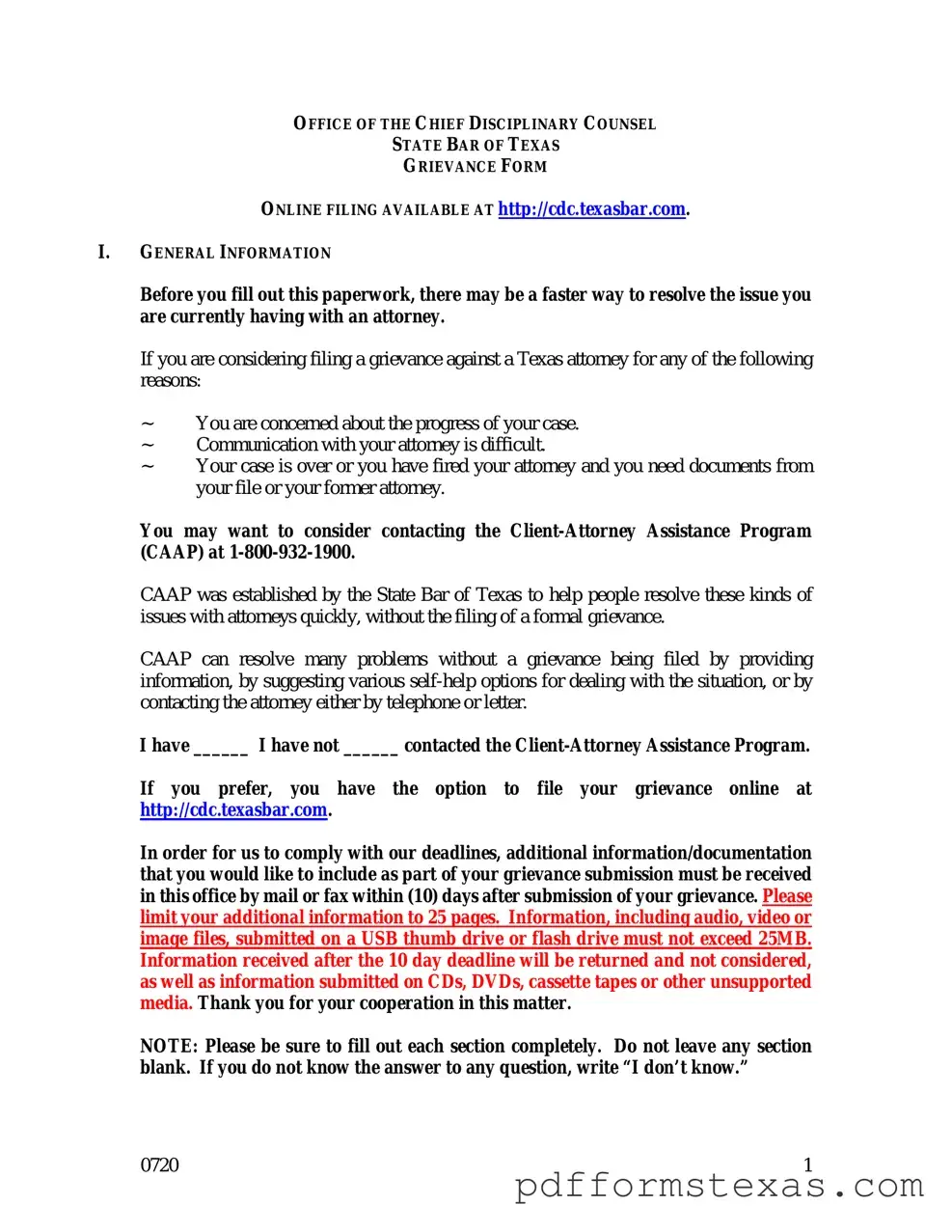 Get Texas Grievance Form