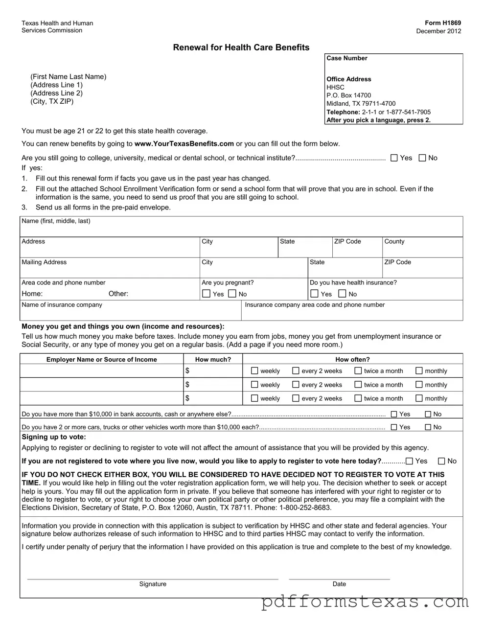 Get Texas H1869 Form