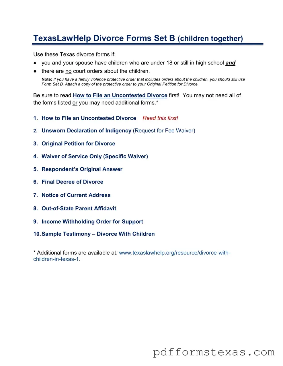 Get Texas Law Help Form
