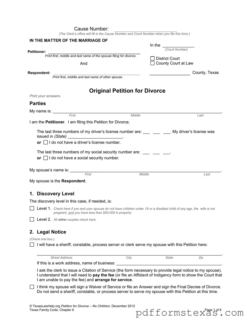 Get Texas Original Petition Divorce Form