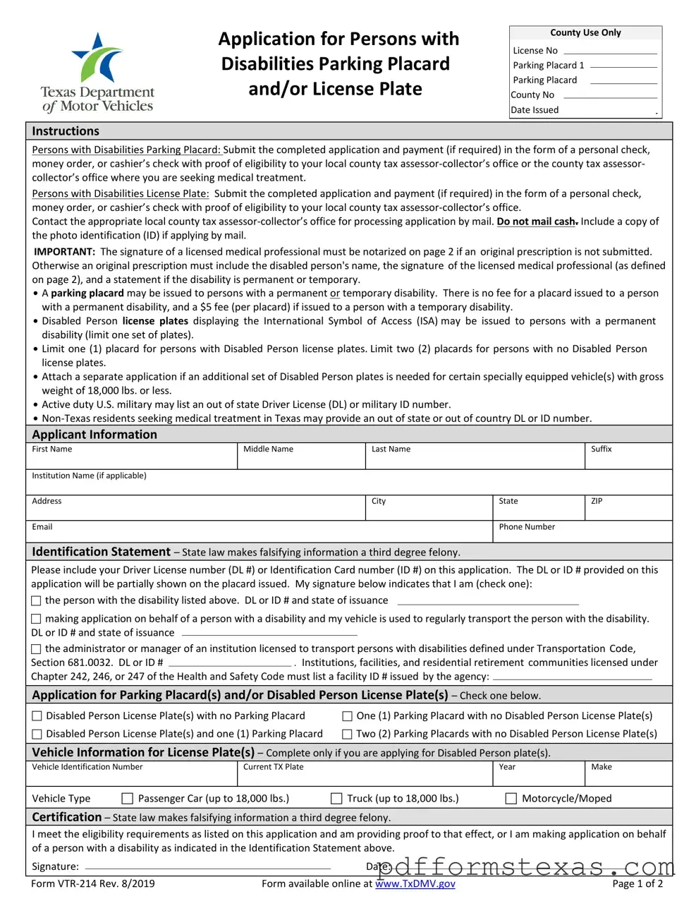 Get Texas Parking Vtr 214 Form