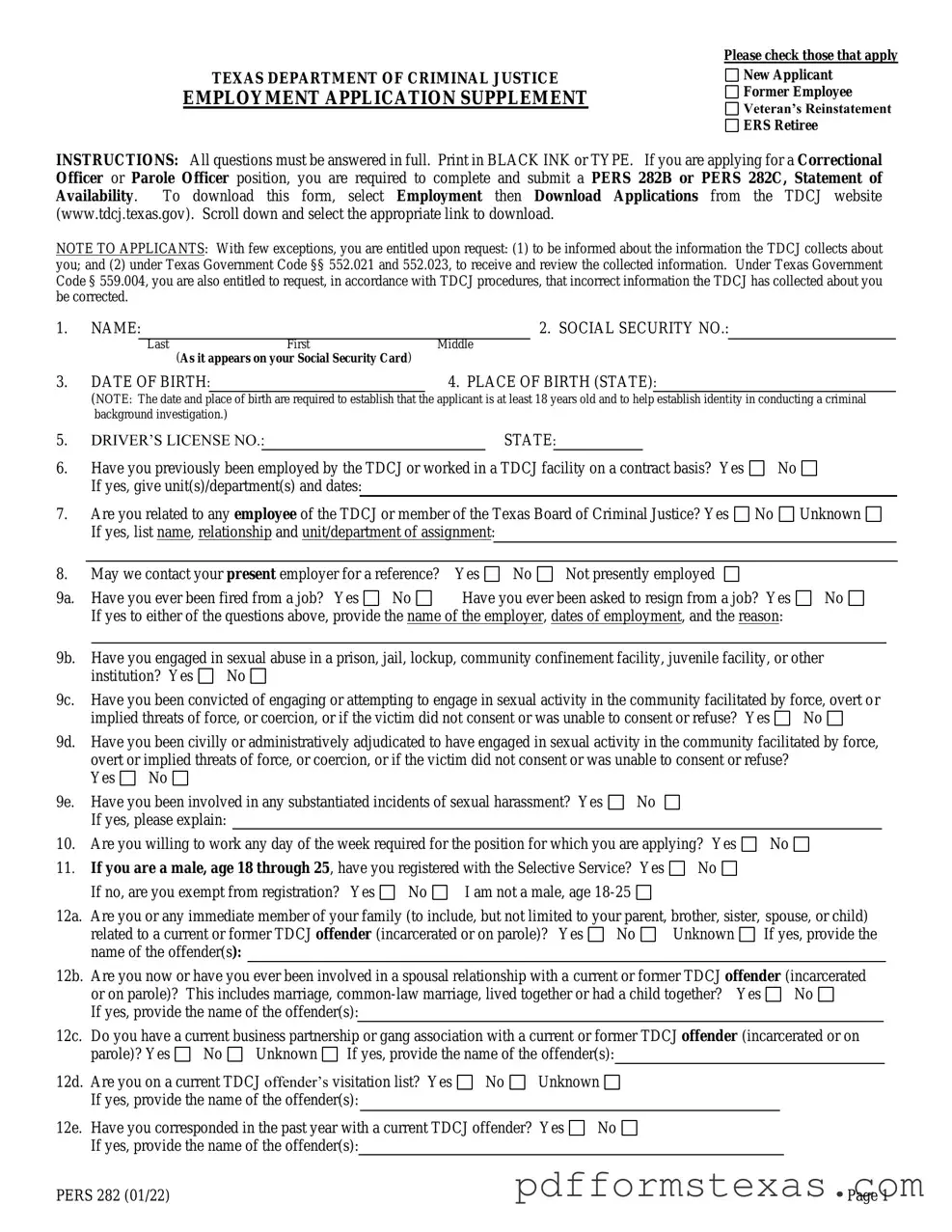 Get Texas Pers 282 Form