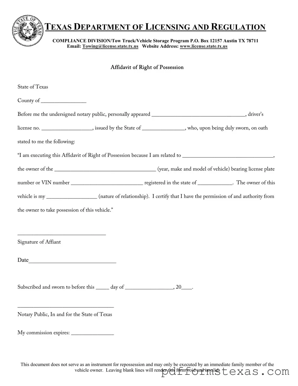 Get Texas Possession Form