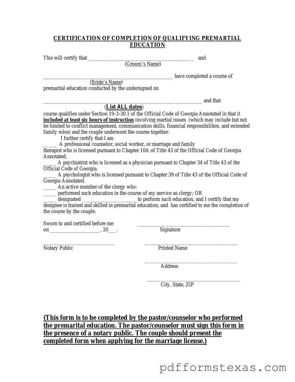 Get Texas Premarital Course Certificate Form