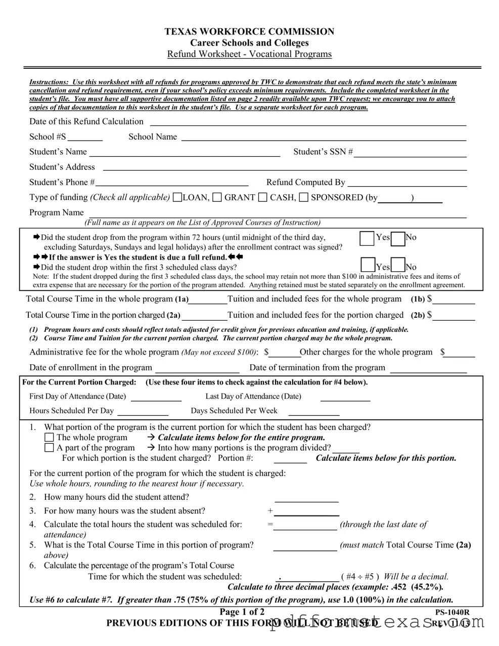 Get Texas Ps 1040R Form