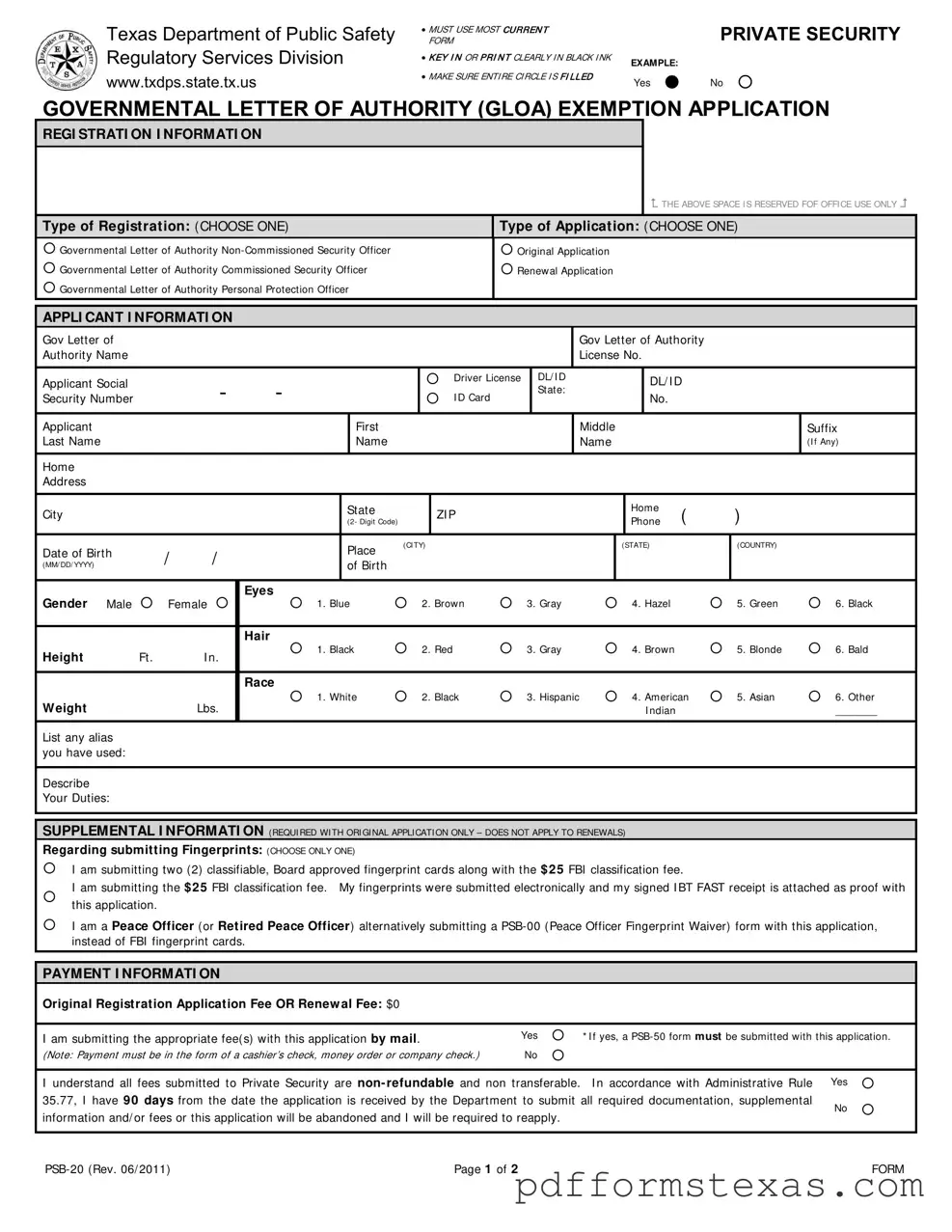 Get Texas Psb 20 Form