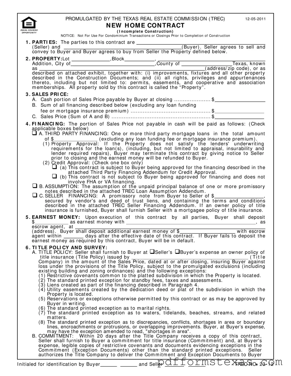 Get Texas Real Estate Sales Contract Form
