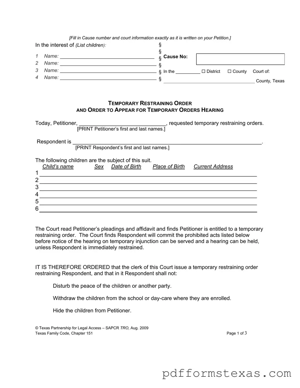 Get Texas Temporary Restraining Order Form