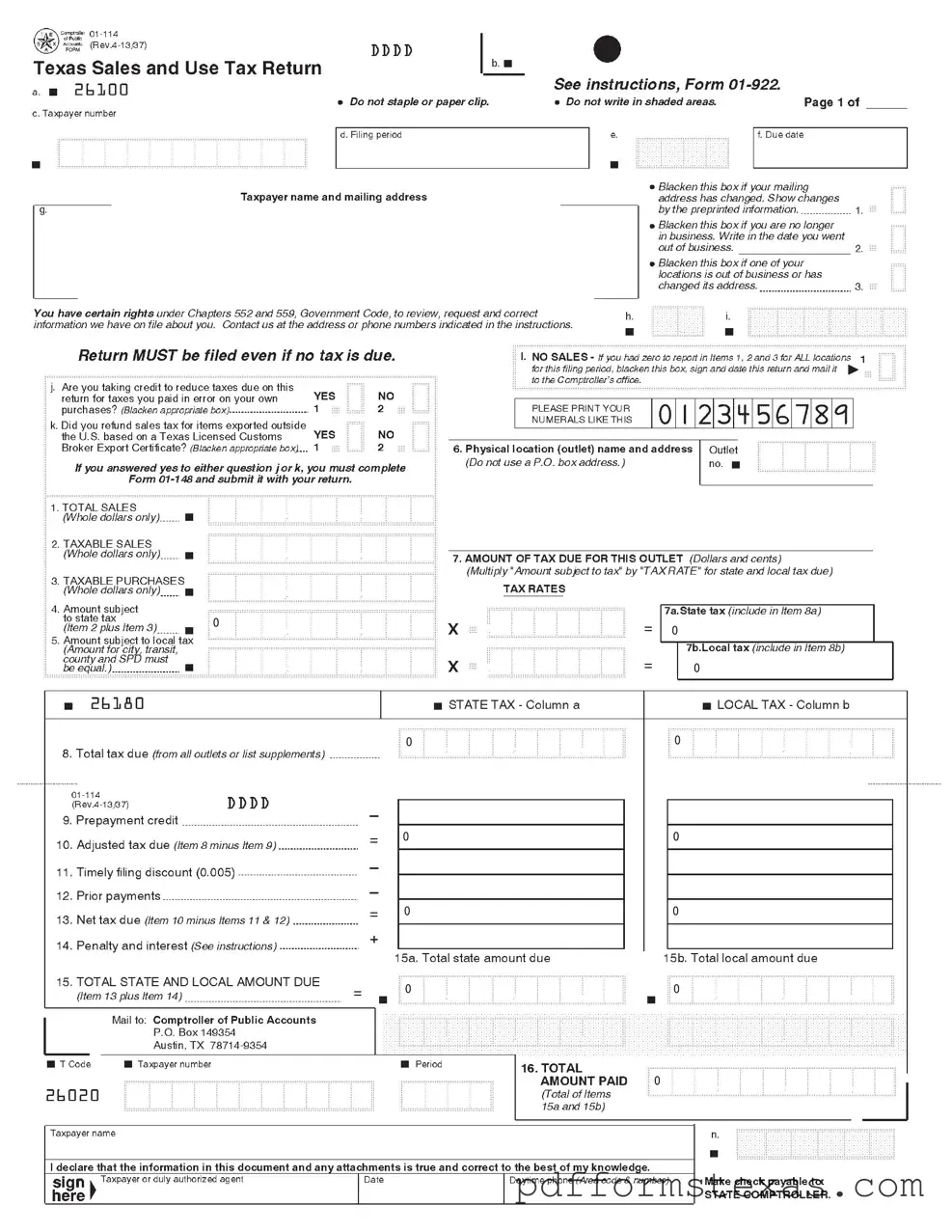 Get Texas Sales 01 922 Form