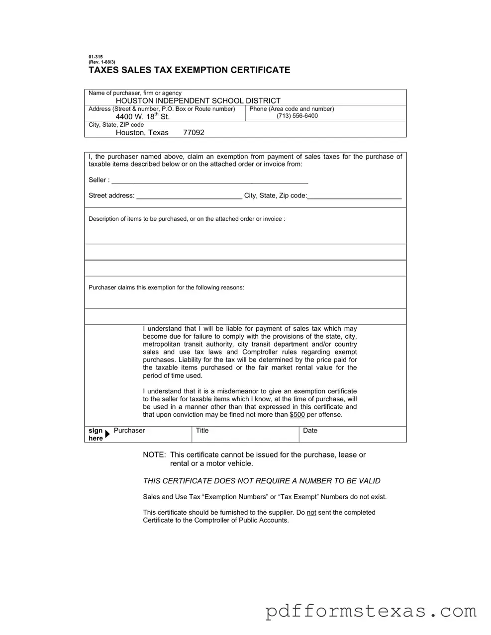 Get Texas Sales Tax Exemption Certificate Form