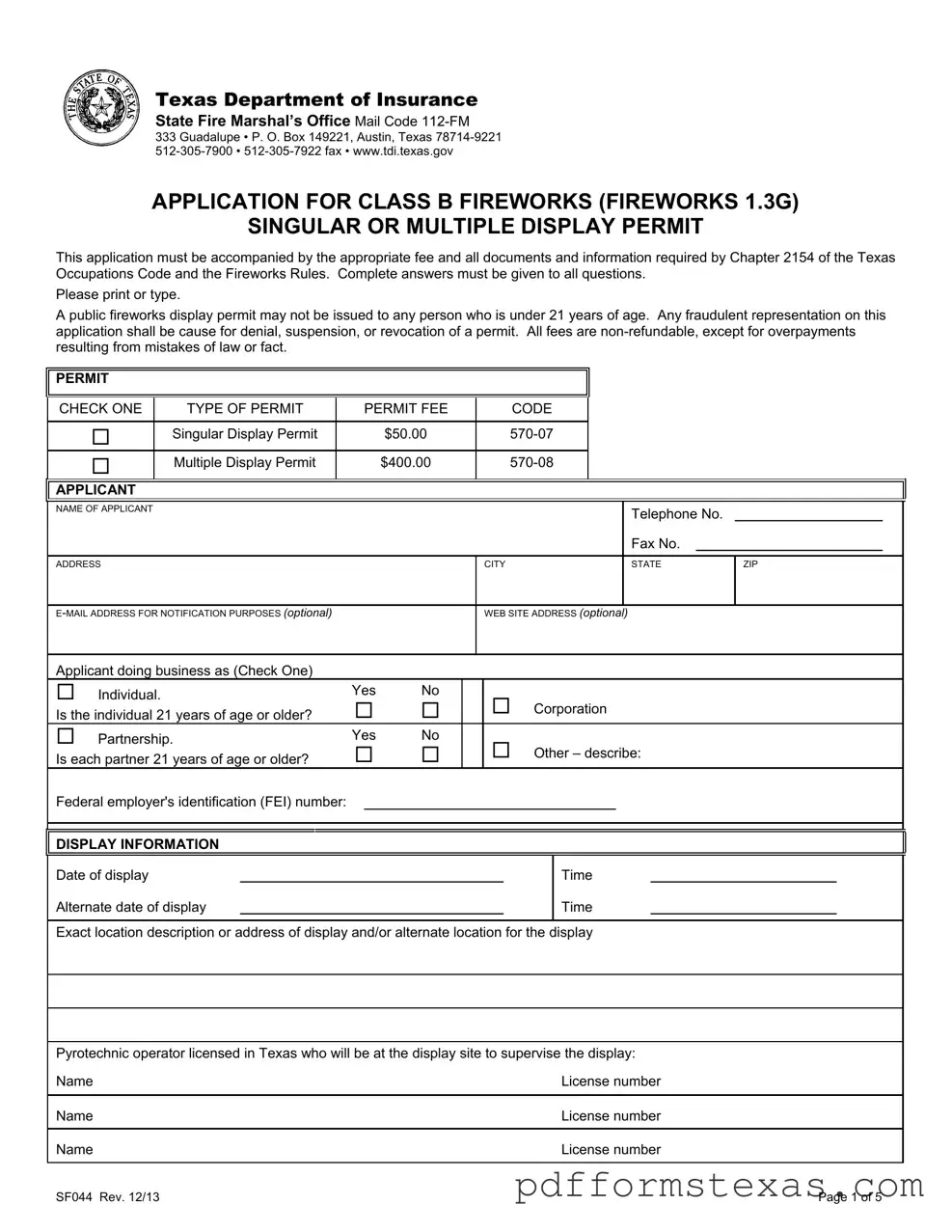 Get Texas Sf044 Form