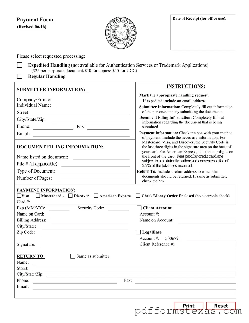 Get Texas Sos Payment 807 Form