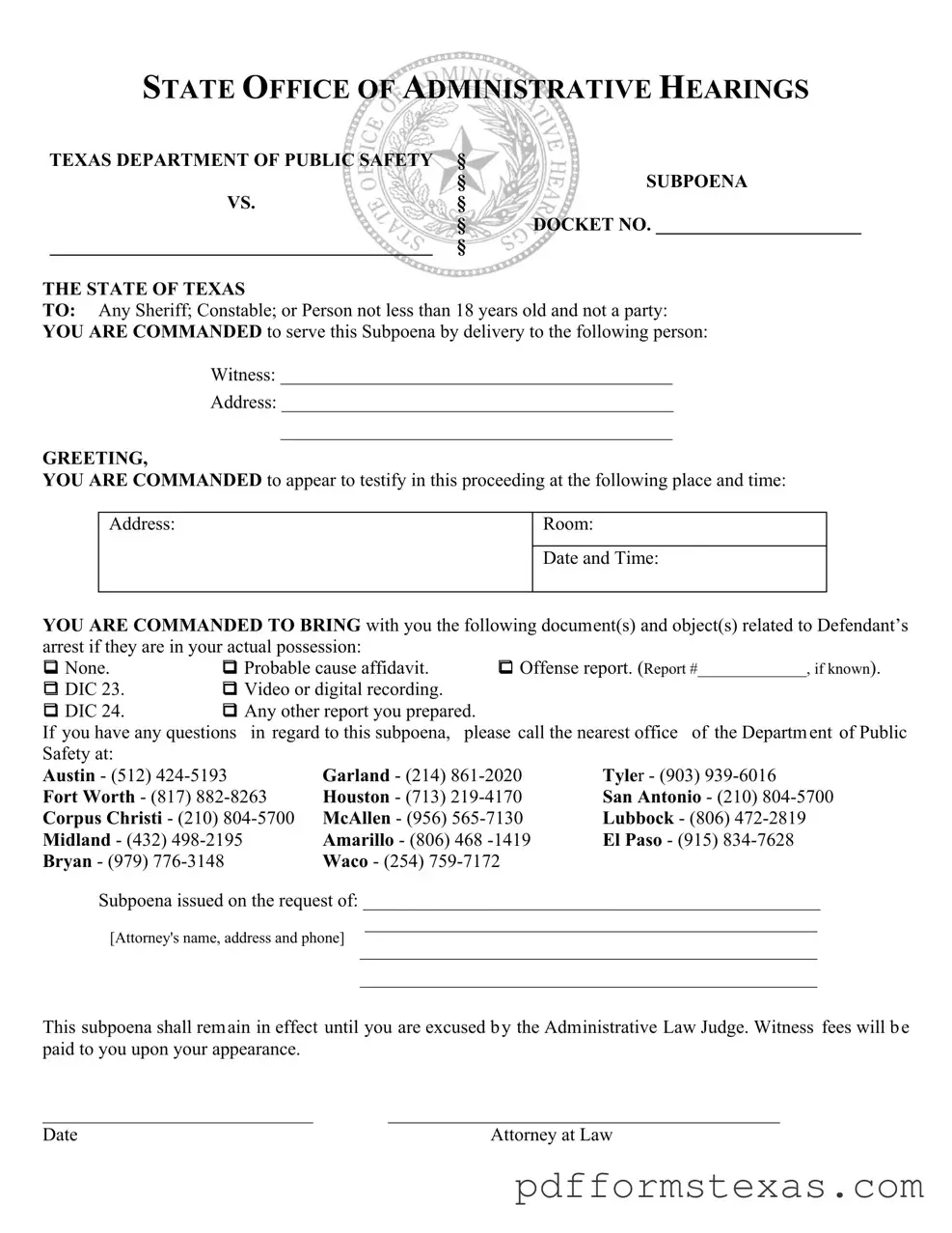 Get Texas Subpoena Form