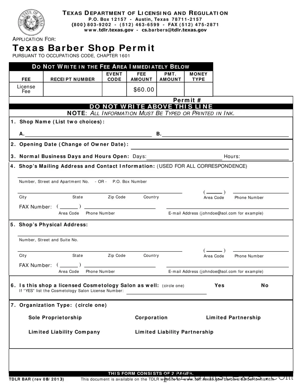 Get Texas Tdlr Bar Form