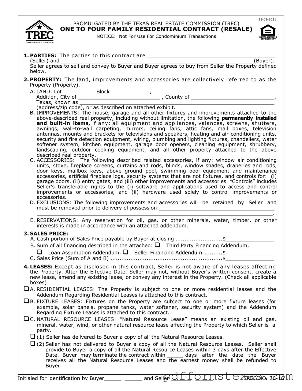 Get Texas Trec Residential Contract Form