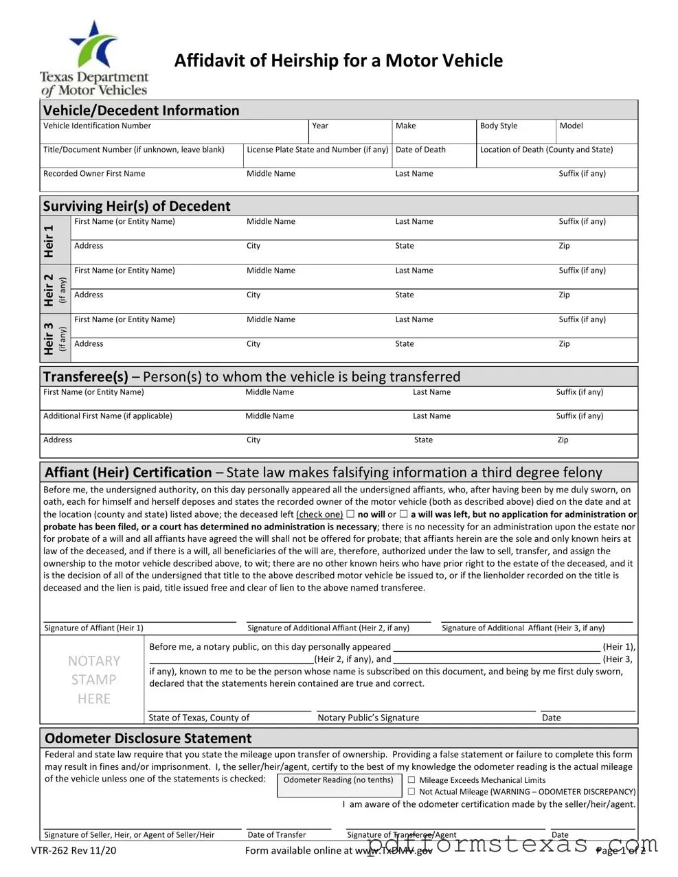 Get Texas Vtr 262 Form