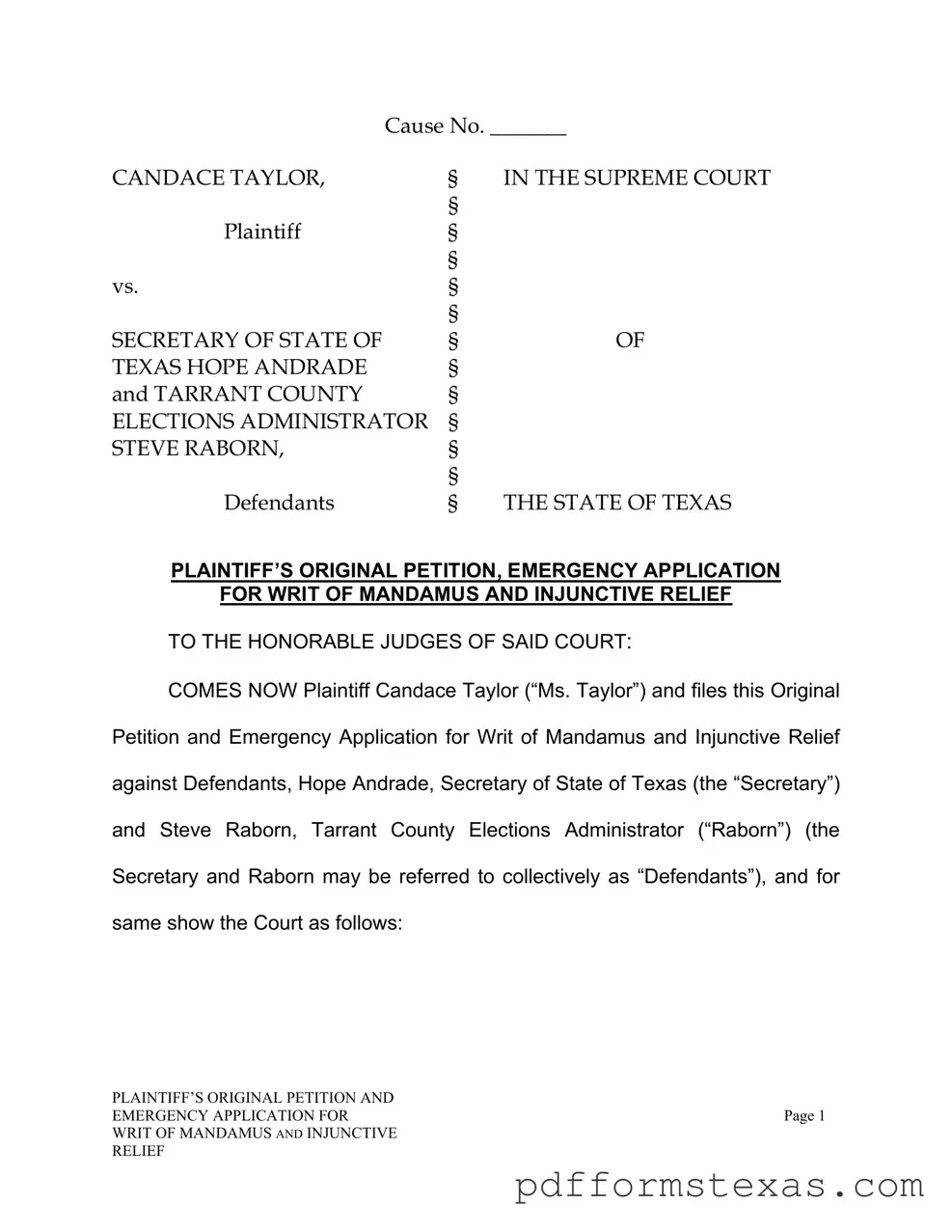 Get Texas Writ Mandamus Form